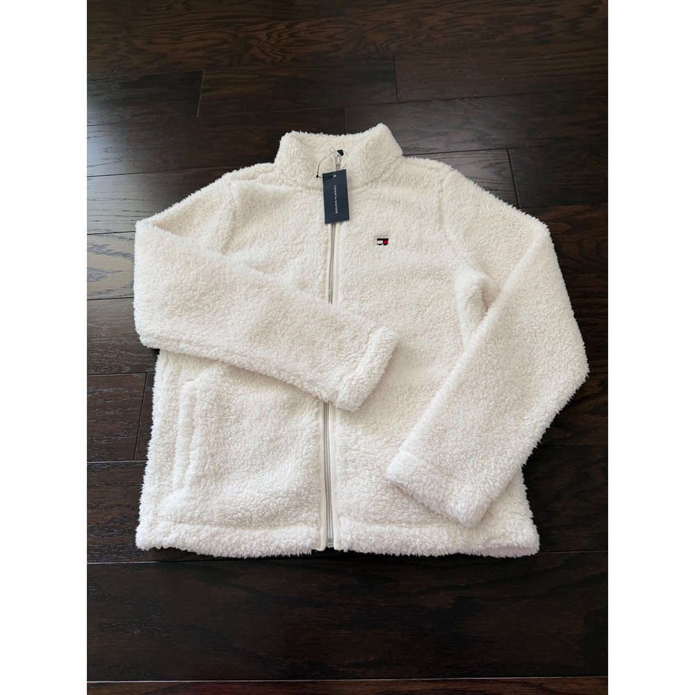 Tommy Hilfiger Girls Cream Sherpa Faux Fur Full Zip Fleece Jacket Size S Small